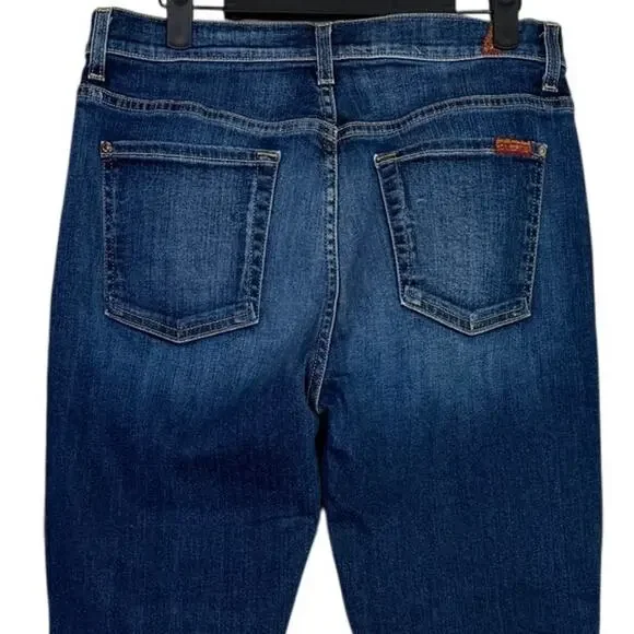 7 For All Mankind Straight Leg High Waist Josefina Cropped Jeans 29 Dark Blue - Picture 6 of 15